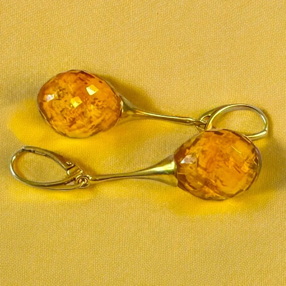 Genuine Faceted Honey Amber Gold/Sterling Dangle Earrings - Picture 10 of 13